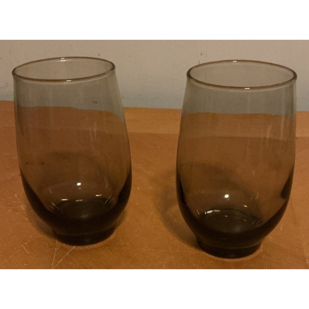 Vintage 1970s Set of‎ 2 Libbey Tempo Smoke Highball Drinking Glasses 14-16 oz